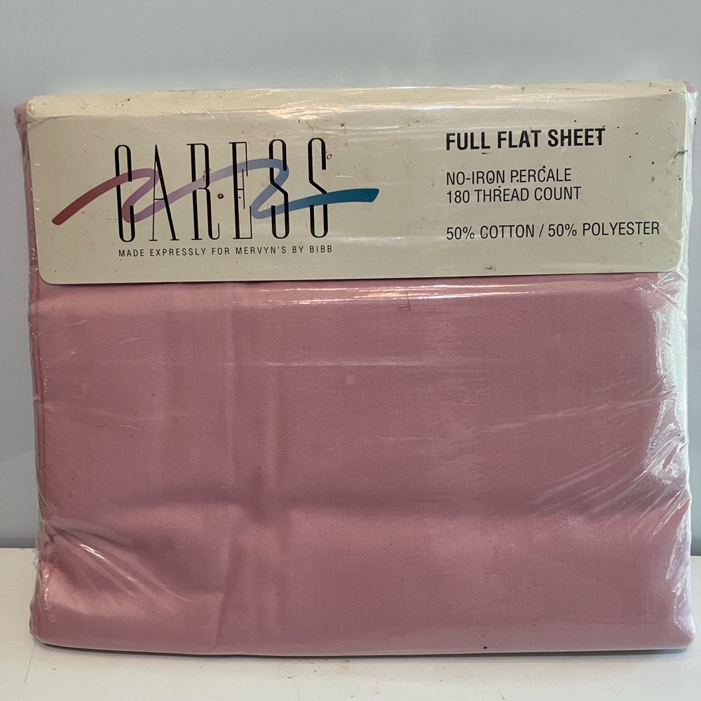 Caress Solid Rose Pink Flat Sheet Full 81 x 96 For Mervyns by Bibb Vintage 90s